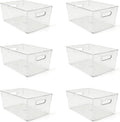 6 Pack Thick Clear Stackable Storage Bins, Cabinet Organizer, Plastiic Containers with Handle for Kitchens, Bathrooms and Fridge and Desktop
