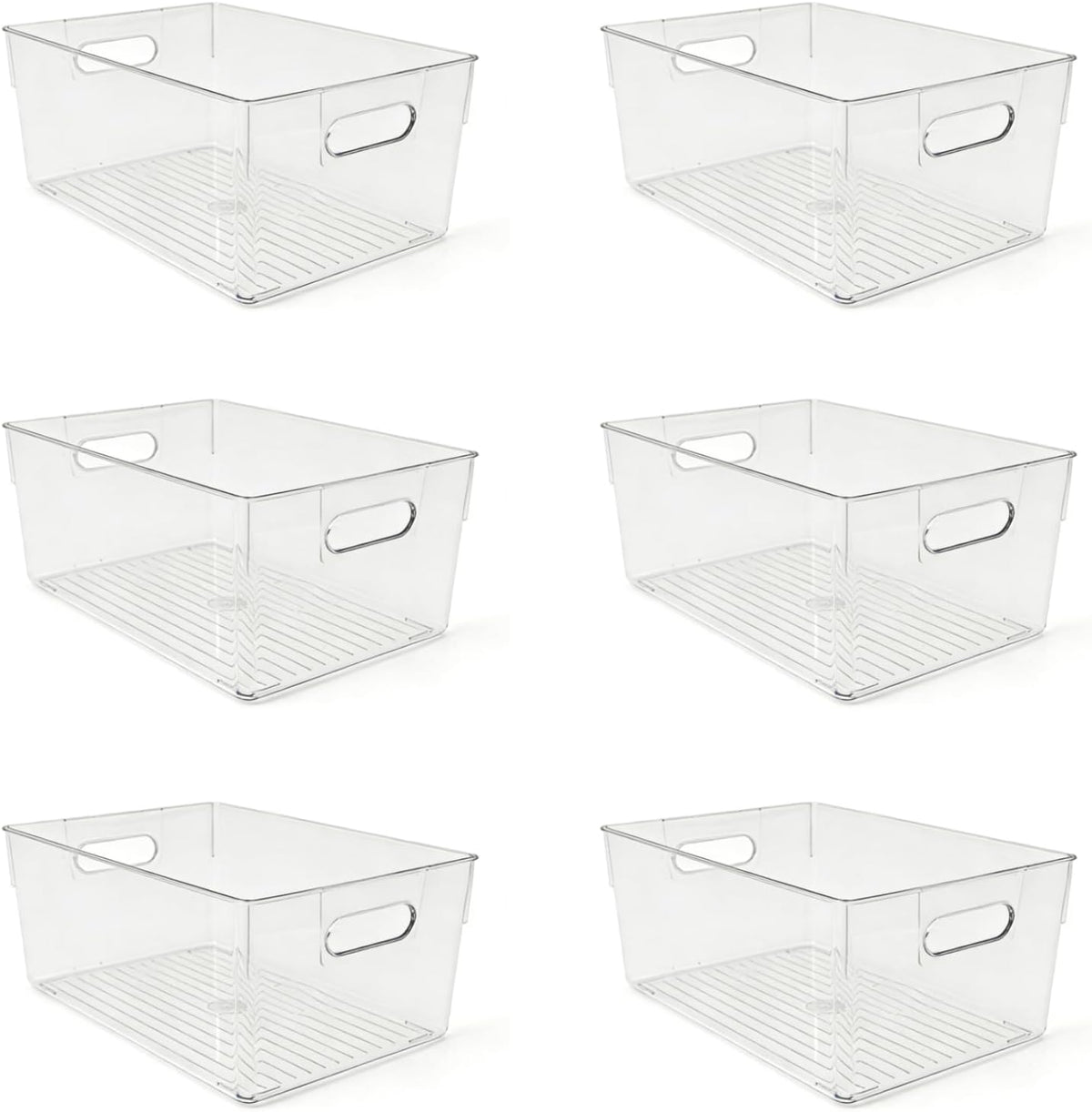 6 Pack Thick Clear Stackable Storage Bins, Cabinet Organizer, Plastiic Containers with Handle for Kitchens, Bathrooms and Fridge and Desktop