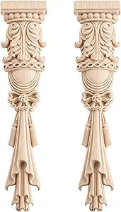 2Pcs Wood Carved Appliques Onlays Unpainted Carving Decals Mouldings Trim