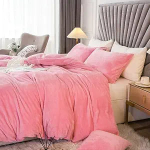 Velvet Plush Shaggy Duvet Cover Set,Luxury Ultra Soft Fluffy Duvet Cover Set,Winter Fuzzy Duvet Cover Set, (1 Faux Fur Duvet Cover +2 Faux Fur Pillow,King,Gentle Pink)