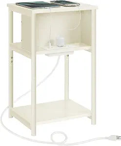 VASAGLE Side Table with Charging Station, 3-Tier Small End Table