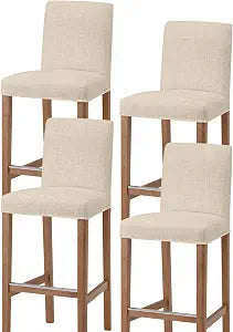 Cream Farmhouse Bar Stool Chair Covers Set of 4 with Back,Stretch Barstool Slipcovers Washable,Vintage Country Monochrome Textured Pub Counter Height/Swivel/Cafe/Dining Room Chairs Seat Cover