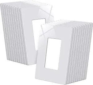 CML 1-Gang Decorator Screwless Wall Plates, 20 Pack Mid-Size Outlet Covers for Electrical Outlets and Switches, Midway Size 4.88" x 3.12", Gloss White
