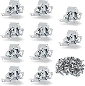 Luomorgo 10 Pack Double Roller Catch Cabinet Latches with Spear Strike for Cupboard Closet Door, Silver