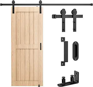 6.6FT Barn Door Hardware Kit with Adjustable Floor Guide & 2 Handles