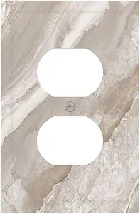 Taupe Marble White Tile Texture Luxurious Print Outlet Covers 1 Gang Duplex Light Switch Cover Decorative Switch Plates Electrical Receptacle Faceplate Wall Plate for Kitchen Bathroom Decor