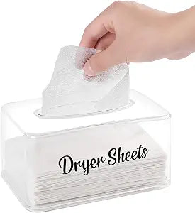 Dryer Sheet Holder, Clear Dryer Sheet Container, Dryer Sheet Dispenser Box for Laundry Room, Plastic Rectangular Tissue Box Holder Organization