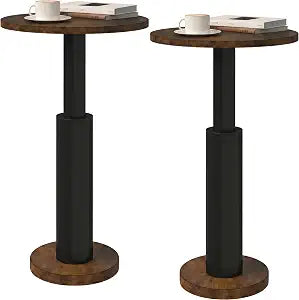 LAATOOREE Small Round Side Tables Set of 2, Drink Tables, Accent Coffee Tables, Pedestal End Tables with Thick Solid Wood Legs for Living Room,Sofa Couch,Small Spaces,Bedroom (Rustic Brown+ Black)