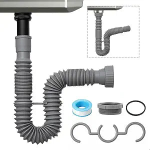 Cinsda Flexible Sink Drain Pipe Kit, Universal 11/2 & 11/4 Ptrap with Adapter, Adjustable Drain Ptrap for Kitchen Sinks, Bathroom Basin Sinks and Extension Tubes