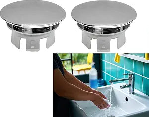 2 Pack Sink Overflow Cover Basin Trim Copper Bathroom Sink Rings,Bathroom Basin Sink Overflow Cover Insert in Round Trim Cap,Double Layer Copper Solid Chrome (Silver)