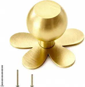 Solid Brass Gold Cabinet Knobs Flower Dresser Handles Pulls Brushed Drawer