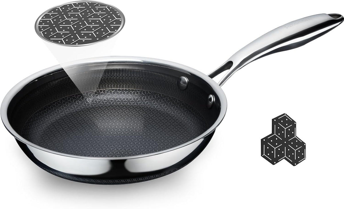SAKAMOSH 8" Hybrid Nonstick Frying Pan, Stainless Steel, Induction Safe