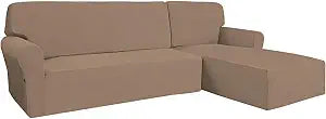 Easy-Going Stretch 2-Pieces L-Shape Sectional Couch Cover, Small, Camel