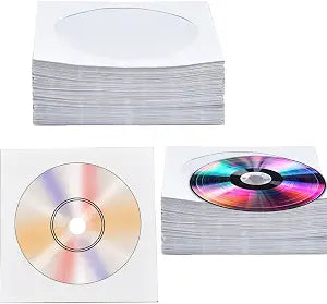 200 PCS CD DVD Sleeves White Paper 5 inch CD DVD Sleeves Envelope Holder with Clear Window and Flap,120g Heavy Weight