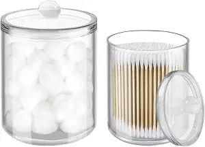 2 Pack Cotton Swab Holder, Transparent Acrylic Organizer with Lid, Clear Dispenser for Swabs, Bathroom Organizer and Storage, Home Decor, 10oz and 12oz