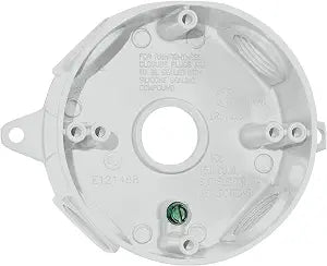 SIGMA ENGINEERED SOLUTIONS 143854 Round Metal Electrical Outlet Box, Weatherproof, Easy Mount, White, (5) 1/2-Inch Holes