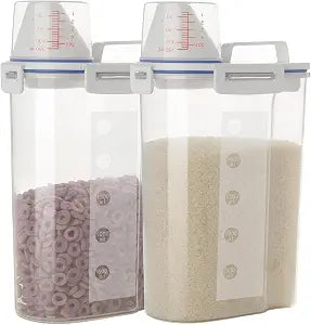2 Pcs 5.5 LB Rice Storage Container, Airtight Cereal Flour Dispenser with Pouring Spout & Measuring Cup, Kitchen Plastic Clear Dry Food Storage Bin for Grain Oatmeal Snacks Pet Dog Food