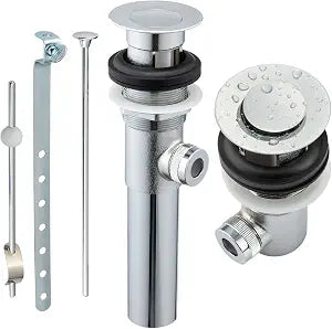 Artiwell Sink Pop-Up Drain Stopper Assembly with Lift Rod and Overflow, Solid Brass Lavatory Pop Up Drain Assembly for Bathroom Vanity Sink, All Brass Construction (Chrome Plated)