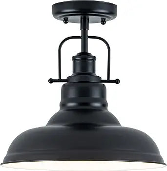 Zlepmlla Famrhouse Ceiling Light, Semi Flush Mount Light Fixture with Metal Dome Shade, Balck Ceiling Light for Hallway, Entryway,Kitchen