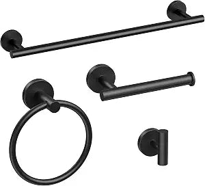 Bathroom Hardware Set, 24 Inch Matte Black Towel Bar Set, 4-Piece