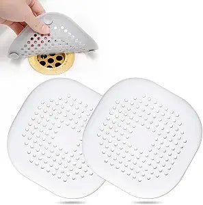 Hair Drain Catcher, Square Drain Cover for Shower Silicone Hair Stopper with Suction Cup,Easy to Install Suit for Bathroom,Bathtub,Kitchen 2 Pack (White)