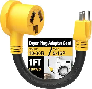 Renters Friendly NEMA 5-15P Household Plug to 10-30R Dryer Adapter Cord 12 Inch Heavy Duty STW 10 Gauge ONLY for 120V Device EV Power Cord