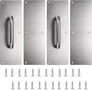 Sumnacon 2 Set 12" Stainess Steel Door Handle Pull & Push Plate - Heavy Duty Gate Handle Bar for Home/Office/Warehouse/Public, Suitable of Wooden/Composite Door with Screws, Brushed