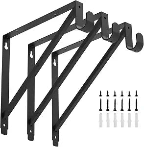 Heavy Duty Closet Rod & Shelf Brackets Clothes Hanger Pole Support Bracket Black 3 Pack