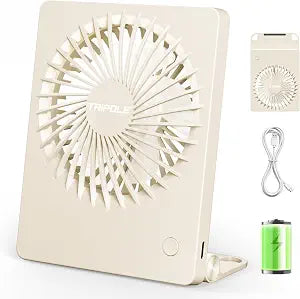 TriPole Mini Portable Desk Fan Rechargeable Ultra Quiet Small Fan 4.5 Inch Personal Travel Fan with 180 Tilt Folding and 3 Speeds Adjustable for Office Desktop Bedroom (Beige)
