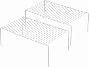 iPEGTOP Kitchen Cabinet Storage Shelf Rack, Set of 2 Large (15.7 x 9.4 Inch) Rustproof Metal Wire Shelves Spice Shelf Rack Cupboard Organizer for Pantries Countertops Utensils Organization, White