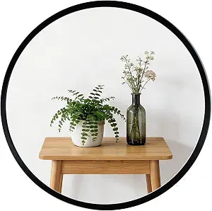 Aluminum-Frame Round Wall-Mounted Mirror, 12 Inch Black Wall Mirror