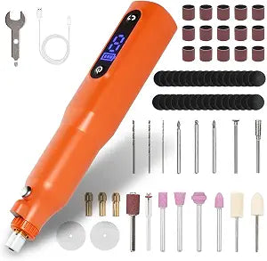 Cordless Rotary Tool Kit - 9-Speed Adjustable with USB Charging | Multi-Purpose Engraving Pen for Sanding, Polishing, Drilling & DIY Crafts | Includes 3D Printing Accessories (Orange)