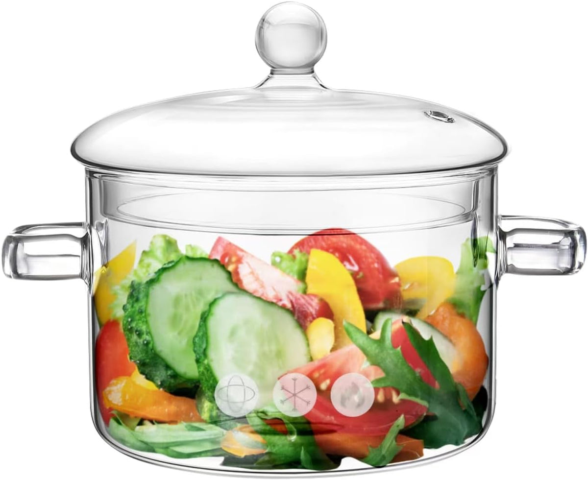 Glass Pots for Cooking on Stove, 1.5L/50oz Glass Cooking Pot with Lid, Heat-Resistant Simmer Pot for Stove Potpourri, Saucepan Pot FIts for Cooking, Soup, Milk, Tea.