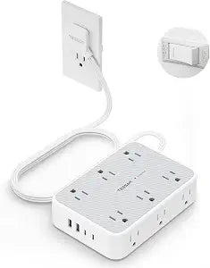 TESSAN Surge Protector Power Strip, 10FT Flat Extension Cord