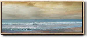 Renditions Gallery Floater Frame Nature Artwork for Home Morning Mist on the Water Abstract Wall Art for Dining Living Room Decor - 12"x30" Natural Frame LT619