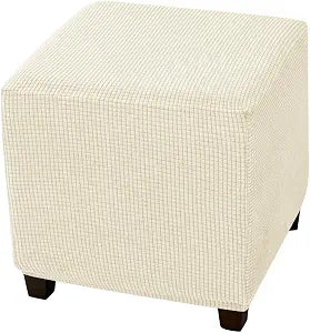 SZJIAHTM Stretch Jacquard Square Ottoman Covers Slipcover Storage Ottoman Elastic Bottom Stool Cover Protector for Footrest Foot Stool Furniture