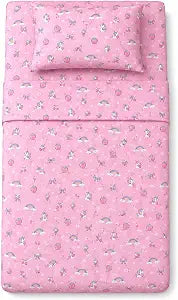 YIYEA Twin Kids Printed Cotton Sheet Set, 100% Cotton, 16" Deep, 3-Piece