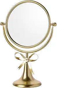 Tabletop Vanity Makeup Mirror with Metal Frame Gold Bow Desk Table Mirror with 360Adjust Dressing Room Bedroom Bathroom Favor Decor