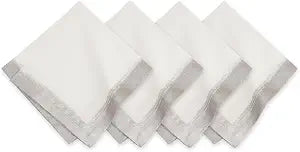 Villeroy & Boch Linen Metallic Brushstroke Napkins, 21 Inches x 21 Inches, Set of 4, White and Silver