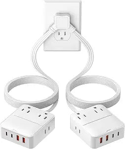 12FT Split Extension Cord 6FT Per Side, Flat Plug Twin Power Strip