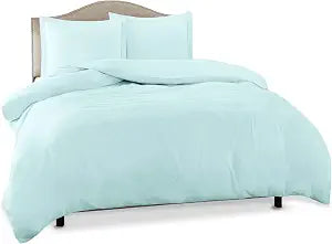 Clara Clark Duvet Cover Ultra Soft Double Brushed Microfiber - Comforter Cover with Button Closure and 2 Pillow Shams, Light Blue, Queen - 90"x90"