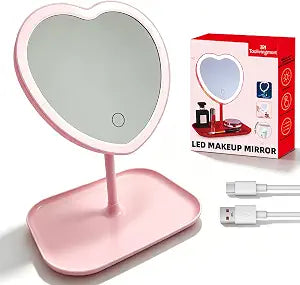 Heart Vanity Mirror, 3 Light Colors, Pink