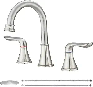 GENBONS Widespread Bathroom Faucets 3 Hole Brushed Nickel 8 Inch Faucet for Bathroom Sink Vanity RV Farmhouse Double Handles 3 Piece Faucets with Pop Up Drain