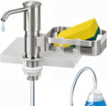 Soap Dispenser for Kitchen Sink, Built in Sink Soap Dispenser Pump with Sponge Holder, Brushed Nickel ABS Sink Dish Soap Dispensers Under Counter, with 39" Extension Tube Kit,No Refill Needed