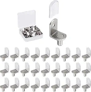 50 Pcs Shelf Support Pegs, 1/4 Inch (6.35mm) Metal Shelf Pins for Wood Shelves Adjustable Shelf Brackets L-Shaped Clips with Silicone Sleeve for Kitchen Bookcase Cabinet Furniture Support