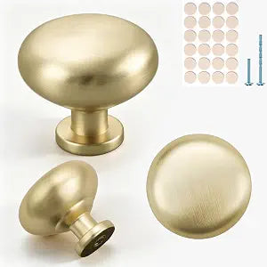 6 Pack Brushed Gold Round Cabinet Knobs, Solid Zinc Drawer Knobs