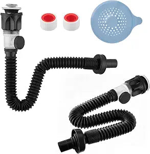2PCS Flexible Bathroom Sink Drain Pipe Kit with Stopper