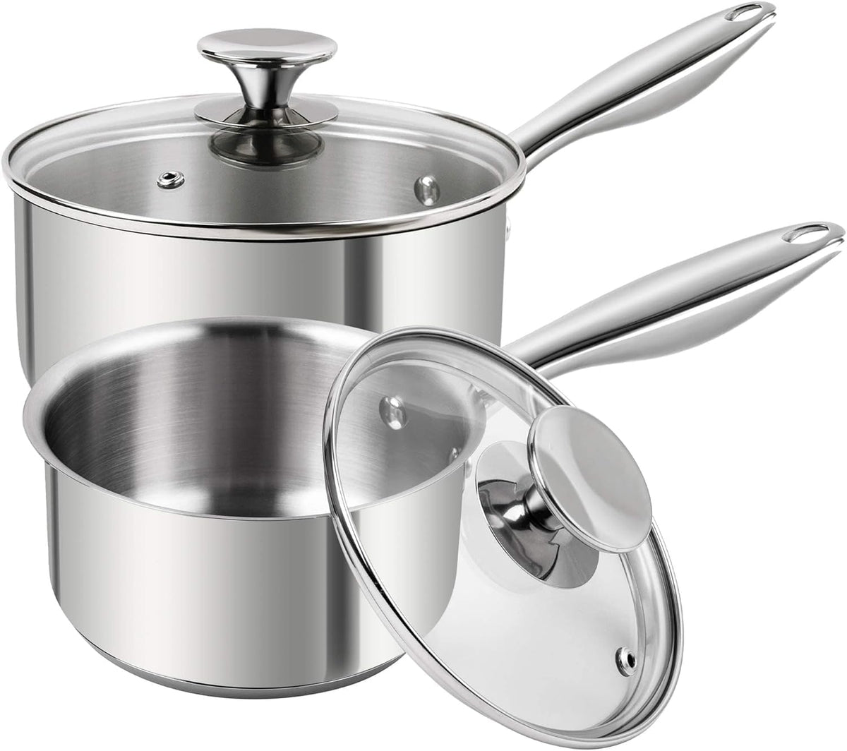 MICHELANGELO Stainless Steel Saucepan Set 1Qt & 2Qt, 18/10 Stainless Steel Pot Set, Induction Saucepan with Glass Lid, Dishwasher & Oven Safe (No Coating & Non-toxic)