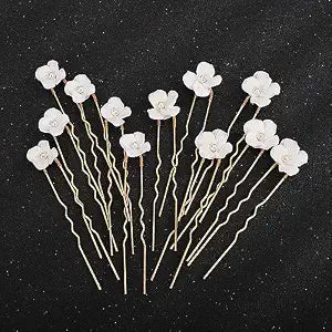 Teyglen Bride Wedding Hair Pins Flower Bridal Hair Clips Decorative Hair Jewelry Accessories Handmade Gold Silver White Flower Hair Pieces for Women Flower Girls (Pack of 12) (Gold)