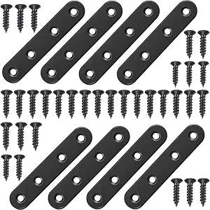 8Pcs Black Stainless Steel Flat Brace Mending Plates, 3 Inch Sturdy Wood Furniture Repair Brackets with Screws
